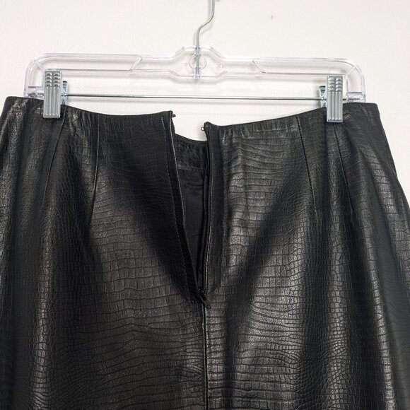Liz Claiborne Vintage Black Soft Embossed Leather Mini Pencil Skirt Back Zip - Picture 8 of 9